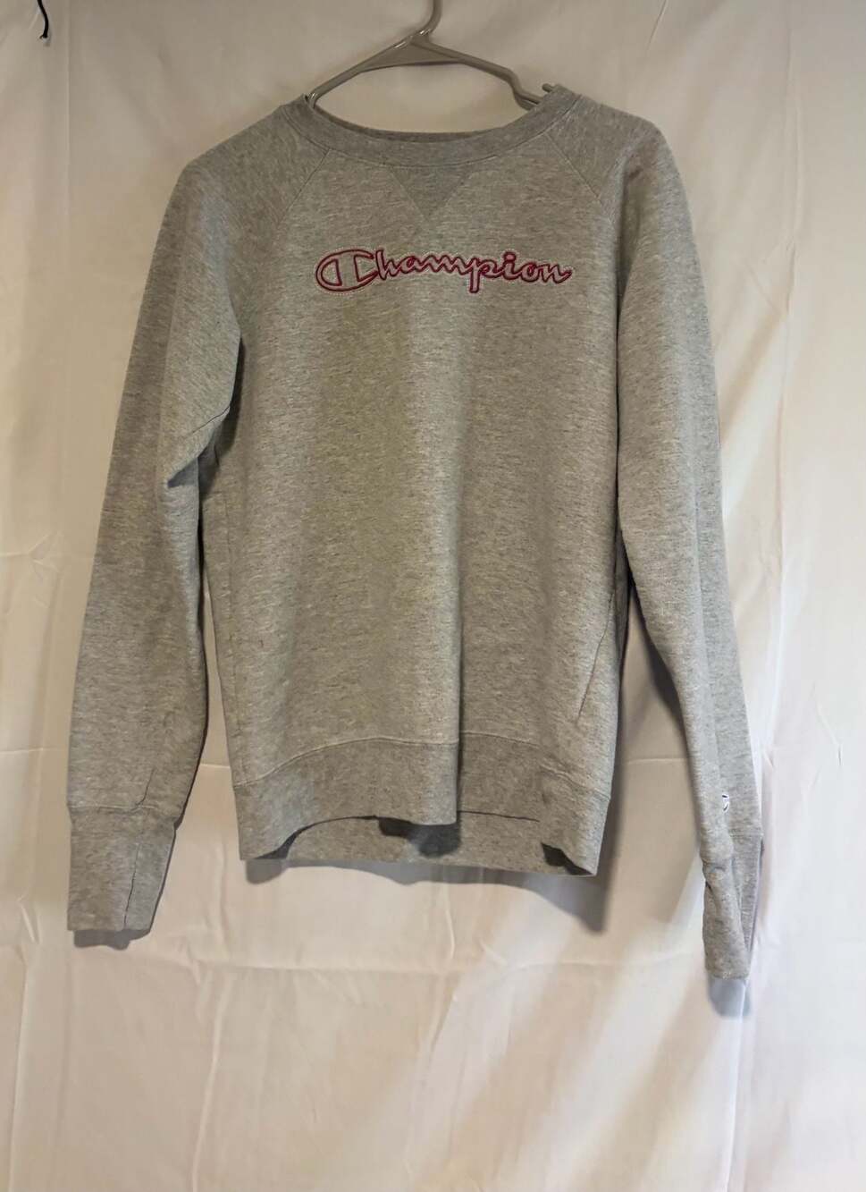 Champion Sweater Womens Small Heather Gray Long Sleeve Embroidered Sweatshirt